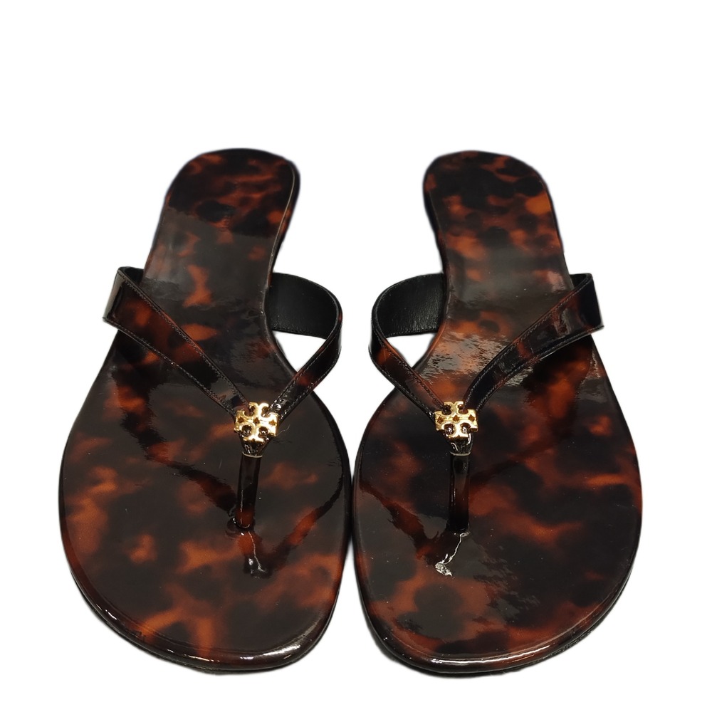 Tory Burch Sandals Heel Womens US Size 9M Brown Black Tortoise Leather EUC